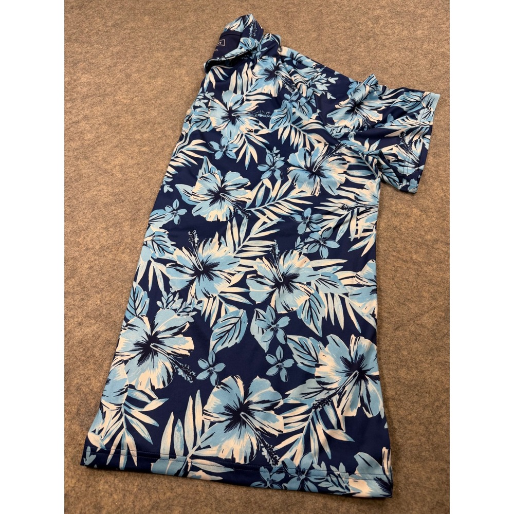 Crown & Ivy Mens XXL Blue Hibiscus Floral Performance Polo Shirt Short Sleeve